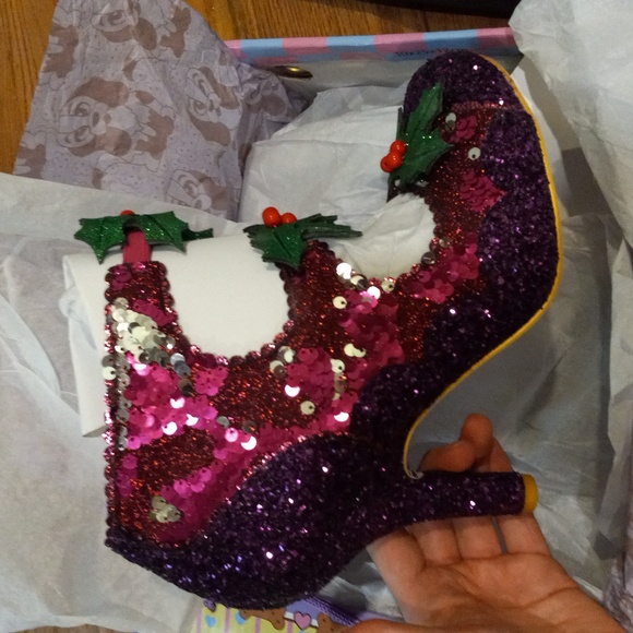 New PURPLE GLITTER, SEQUINS HEELS, HOLLY JOLLY, IRREGULAR CHOICE, size 10/11, 42 - Picture 6 of 9